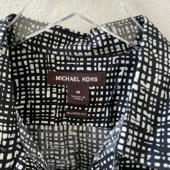 Michael Kors Black and White Printed Button Down Short Sleeve Shirt - Picture 3 of 5